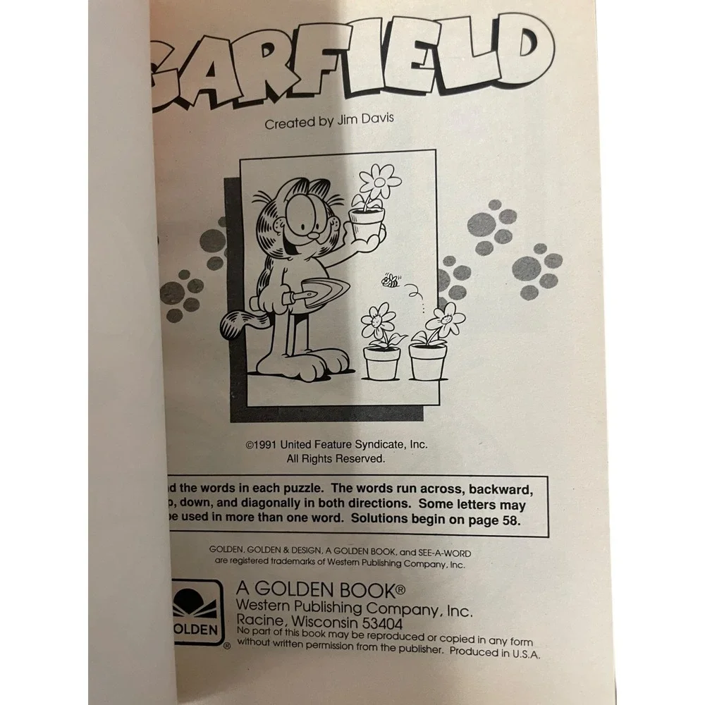 Garfield See-a-Word Puzzle Book‎ 1991 Golden Book Jim Davis Vintage Paperback